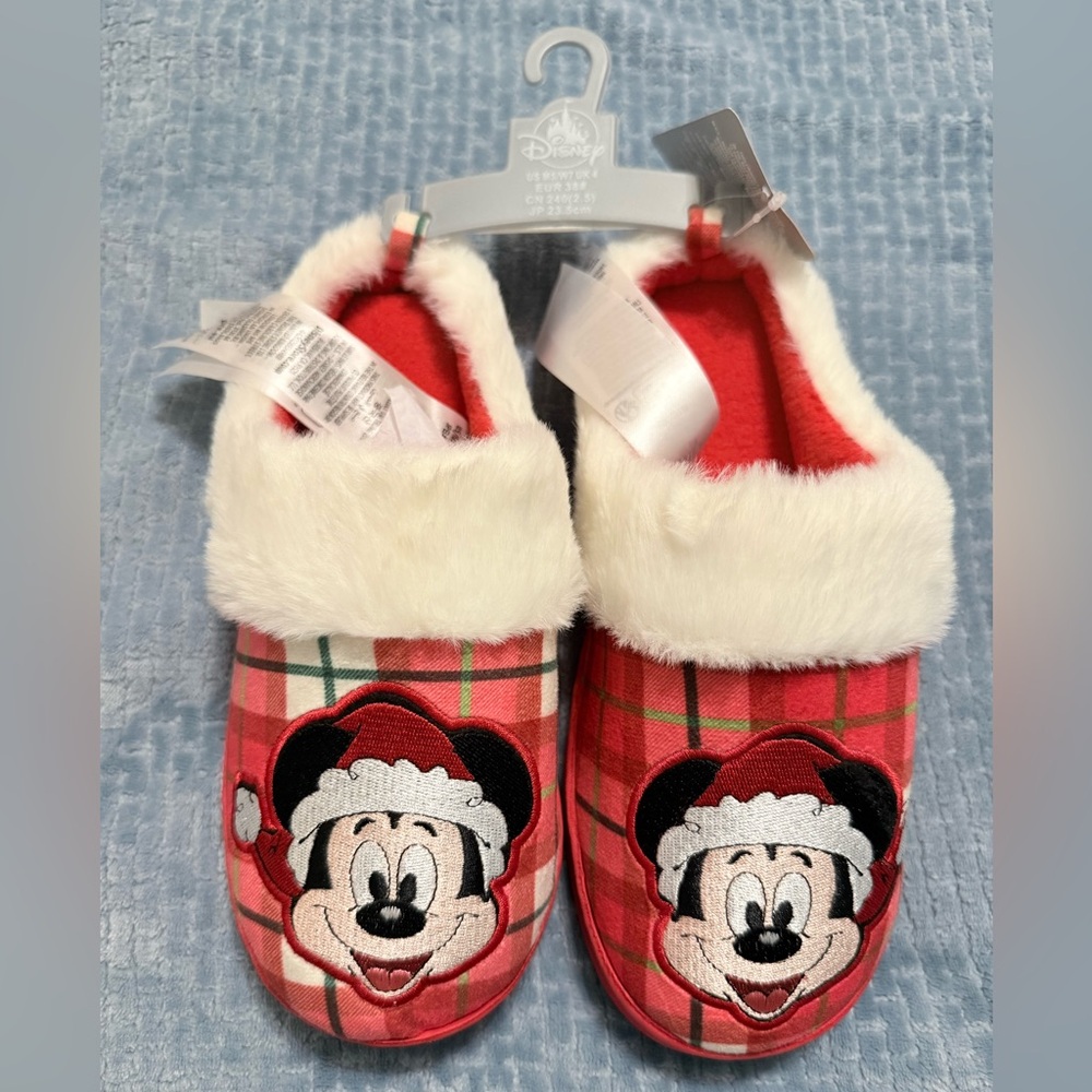 Disney Red Plaid Mickey Mouse Slippers women’s